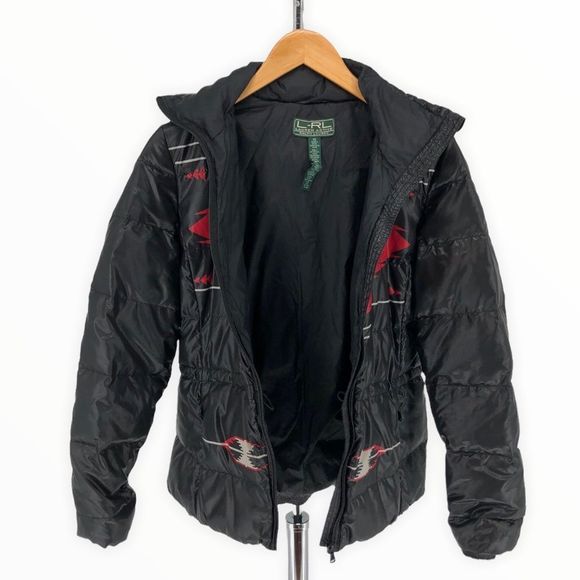 Ralph Lauren Active Black Puffer Jacket Zip Front Long Sleeve Aztec size XS - Picture 11 of 16